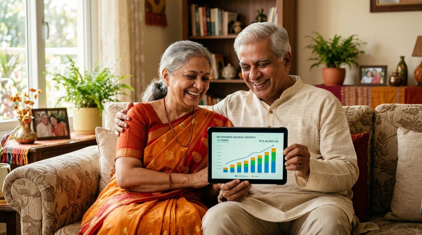 Happy Indian senior citizen couple enjoying secure retirement with Monthly Income Scheme